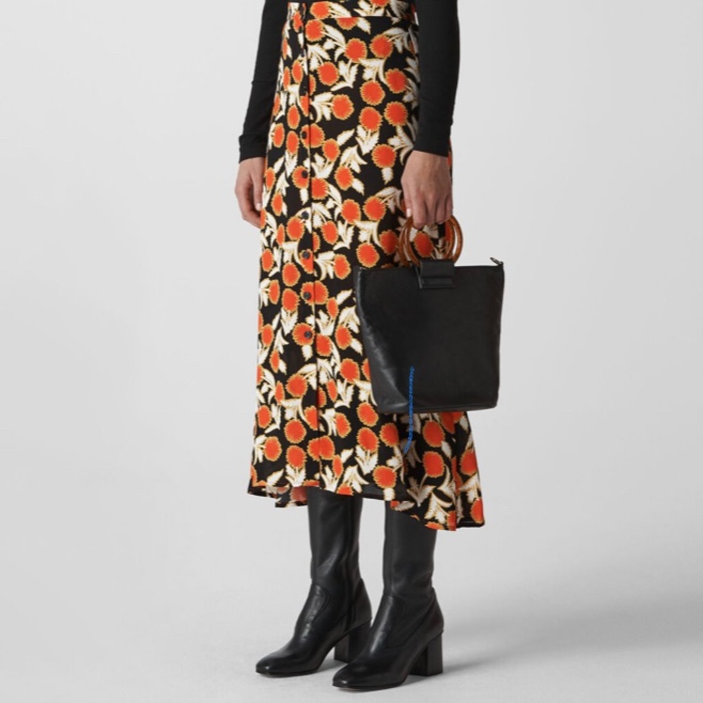 Orange black and beige dandelion midi skirt